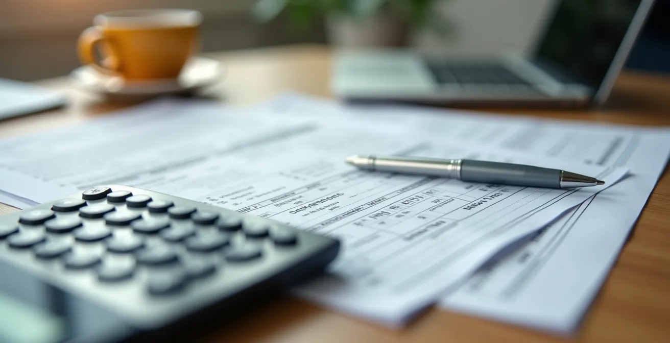 Organisation de documents fiscaux sur un bureau pour déclaration d'impôts