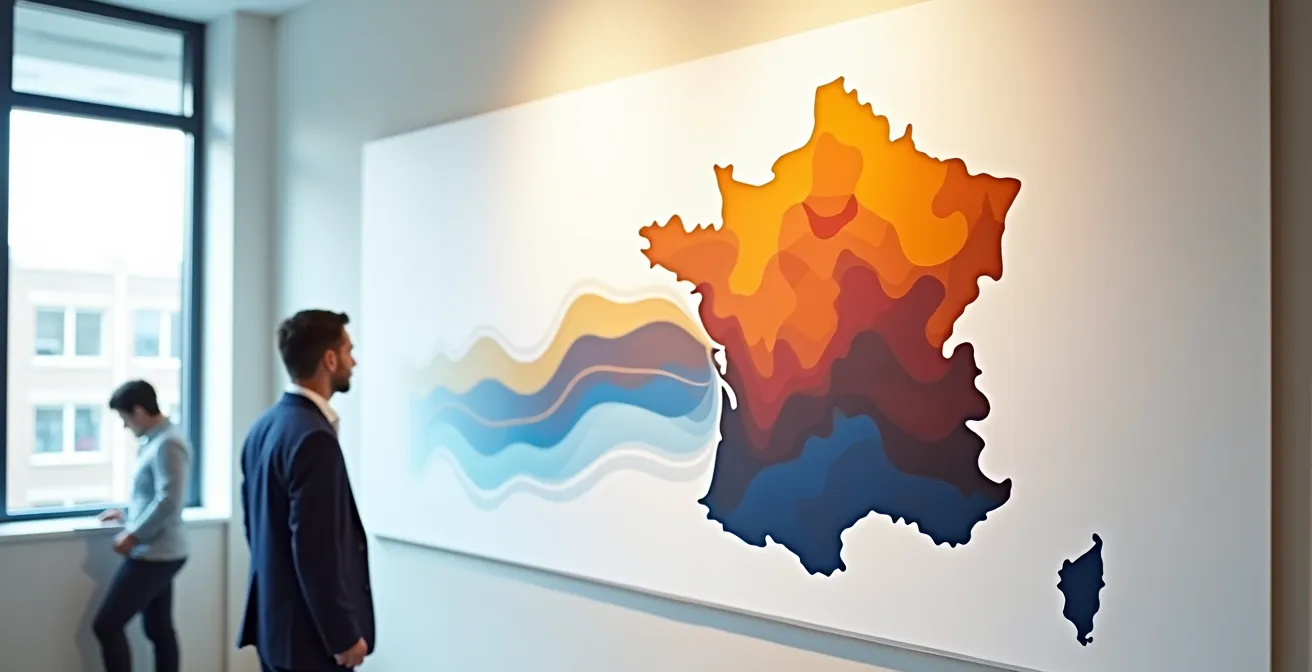 Carte de France avec zones colorées représentant les niveaux de rentabilité immobilière par région