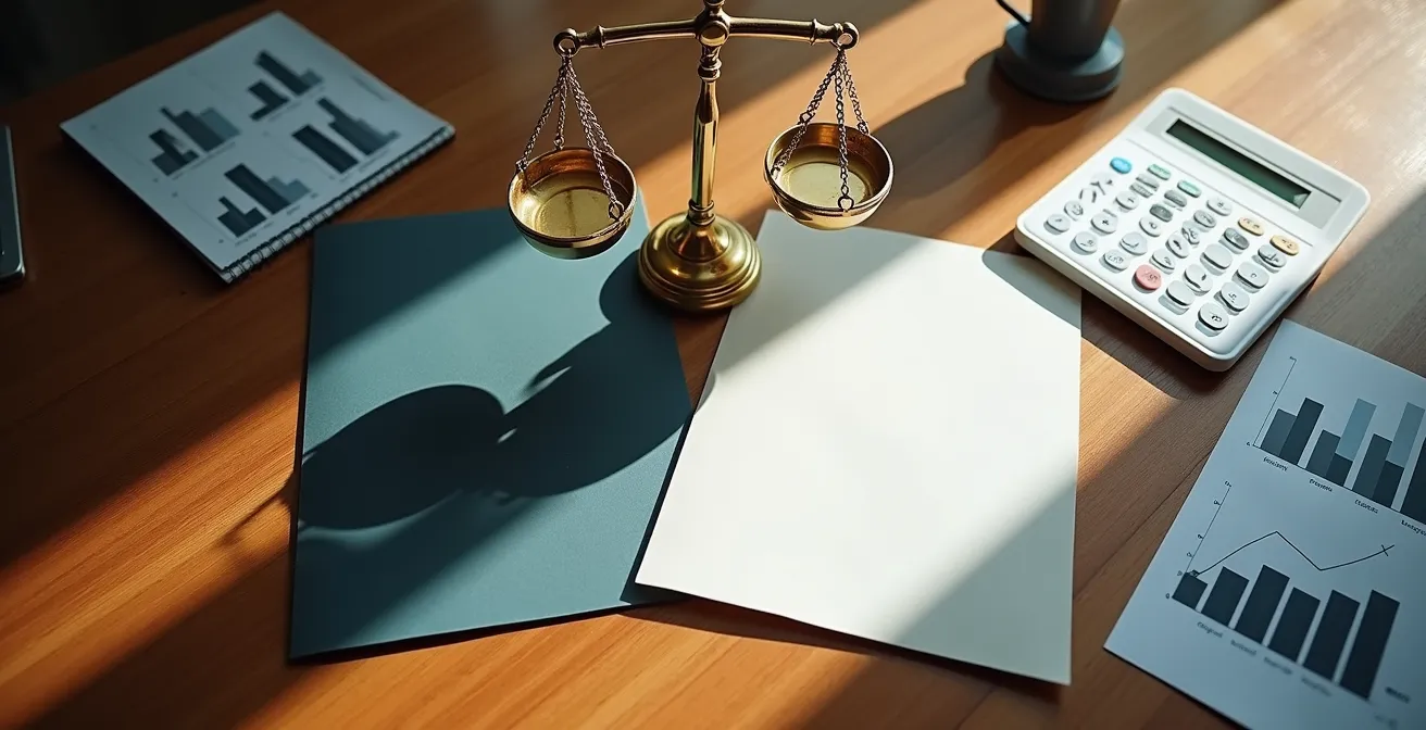 Comparaison de documents d'assurance emprunteur sur un bureau avec calculatrice et graphiques