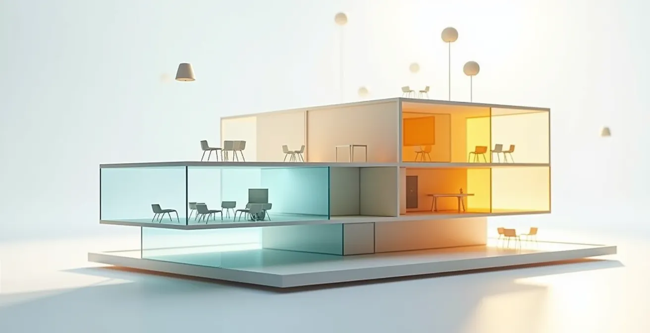 Vue en coupe d'un immeuble montrant la variation de valeur selon les étages