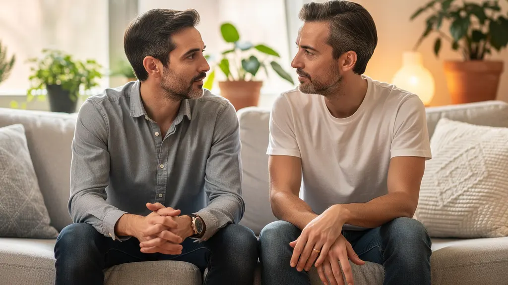 Couple discutant de leur quotité assurance emprunteur dans leur salon