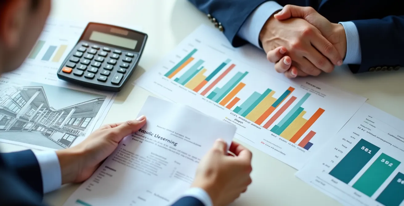 Table de négociation avec documents d'audit énergétique et calculatrice, symbolisant une discussion basée sur les faits