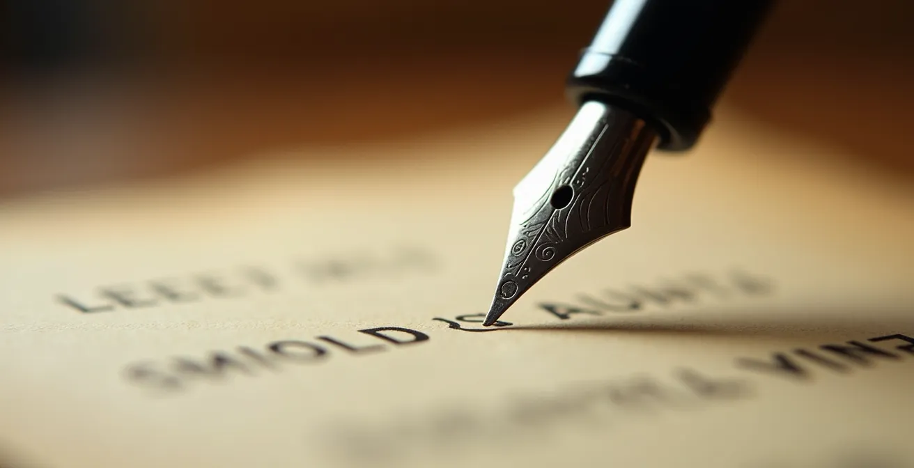 Détail d'une main corrigeant soigneusement un document important