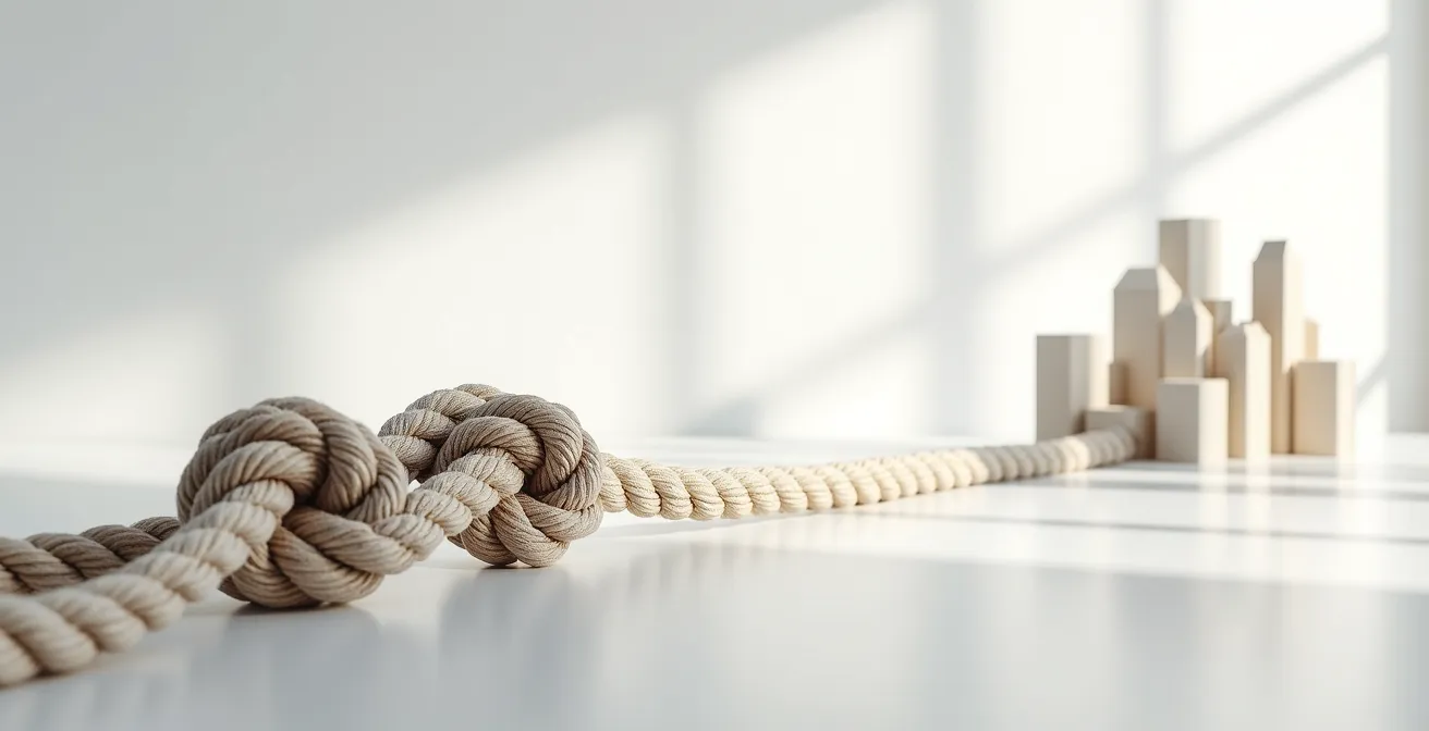 Métaphore visuelle du rachat de crédit libérant de la capacité d'emprunt pour l'investissement immobilier