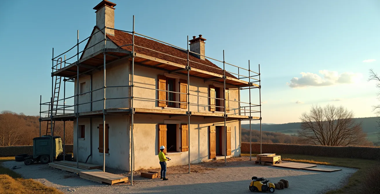 Vue en coupe d'une maison ancienne montrant les différentes zones de rénovation énergétique
